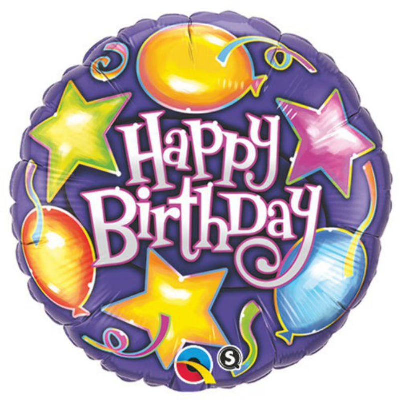18 INCH HAPPY BIRTHDAY PURPLE MULTICOLOR STAR AND BALLOON