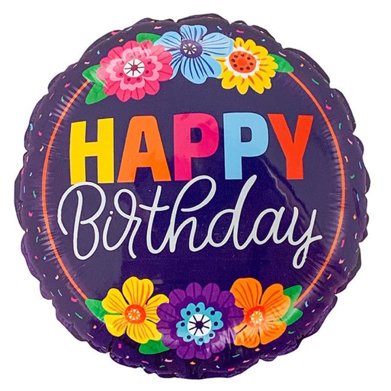 18 INCH HAPPY BIRTHDAY PURPLE WITH FLOWERS