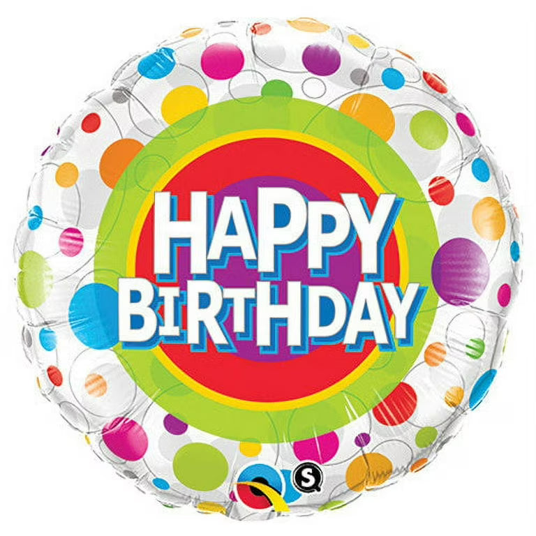 18 INCH HAPPY BIRTHDAY WHITE GREEN COLORFUL DOTS