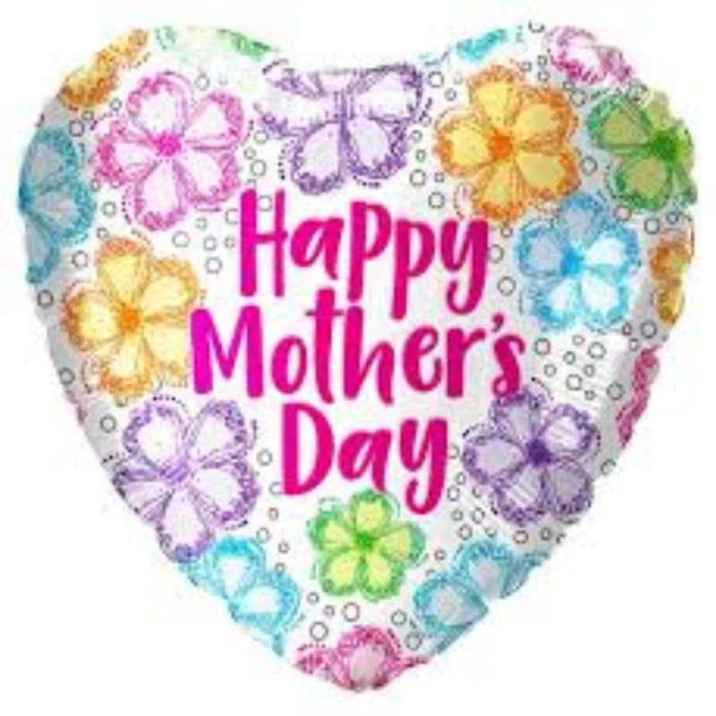 18 INCH HEART HAPPY MOTHER DAY WHITE FLORAL BORDER