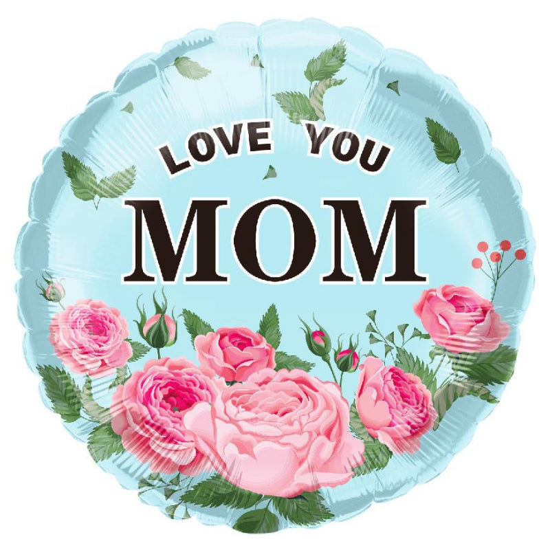 18 INCH ROUND LOVE YOU MOM PINK FLOWERS