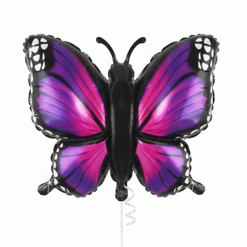 Butterfly-shaped balloon with pink and purple wings
