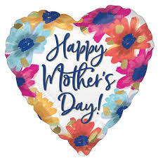 18 INCH HEART HAPPY MOTHER DAY WHITE BLUE FLORAL