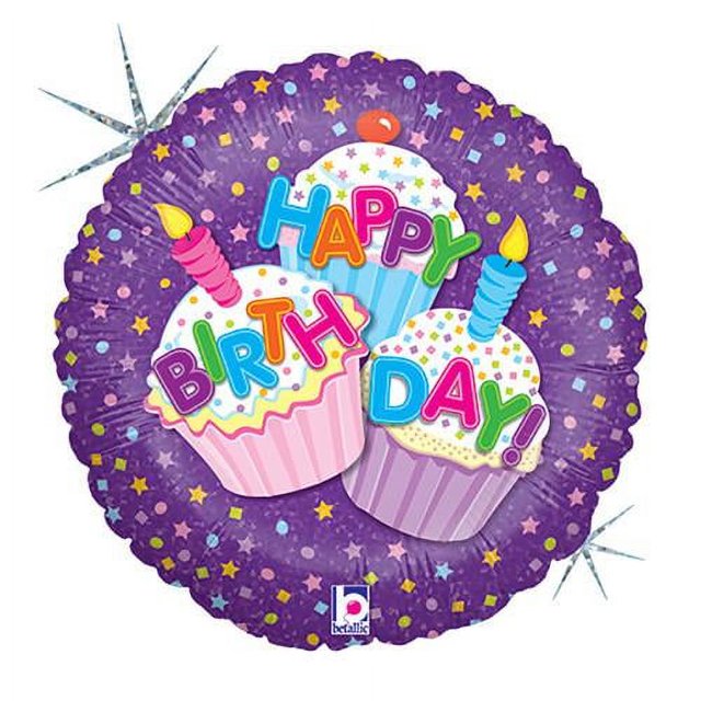 18 INCH HAPPY BIRTHDAY 3 CUPCAKE AND CANDLES