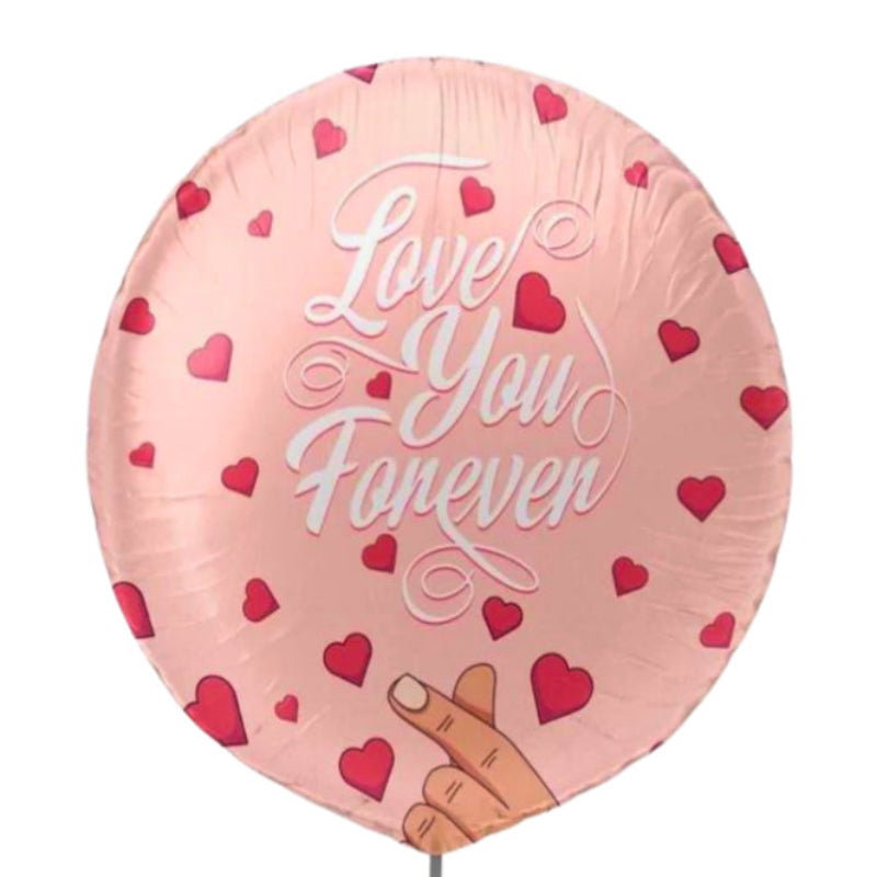 Pink balloon with 'Love You Forever' text and heart patterns
