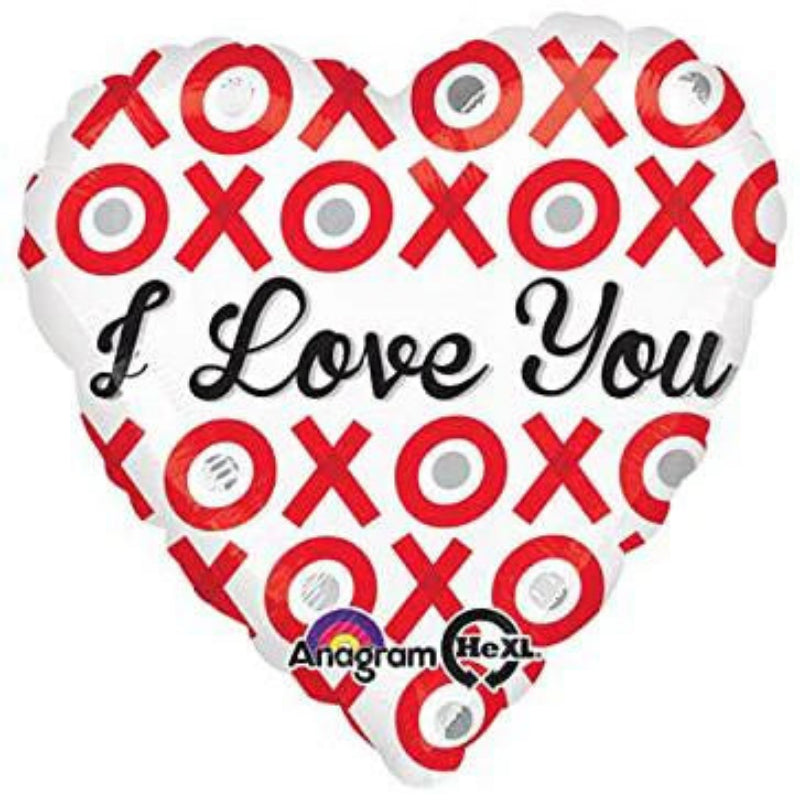 Heart-shaped balloon with 'XOXO' and 'I Love You' text