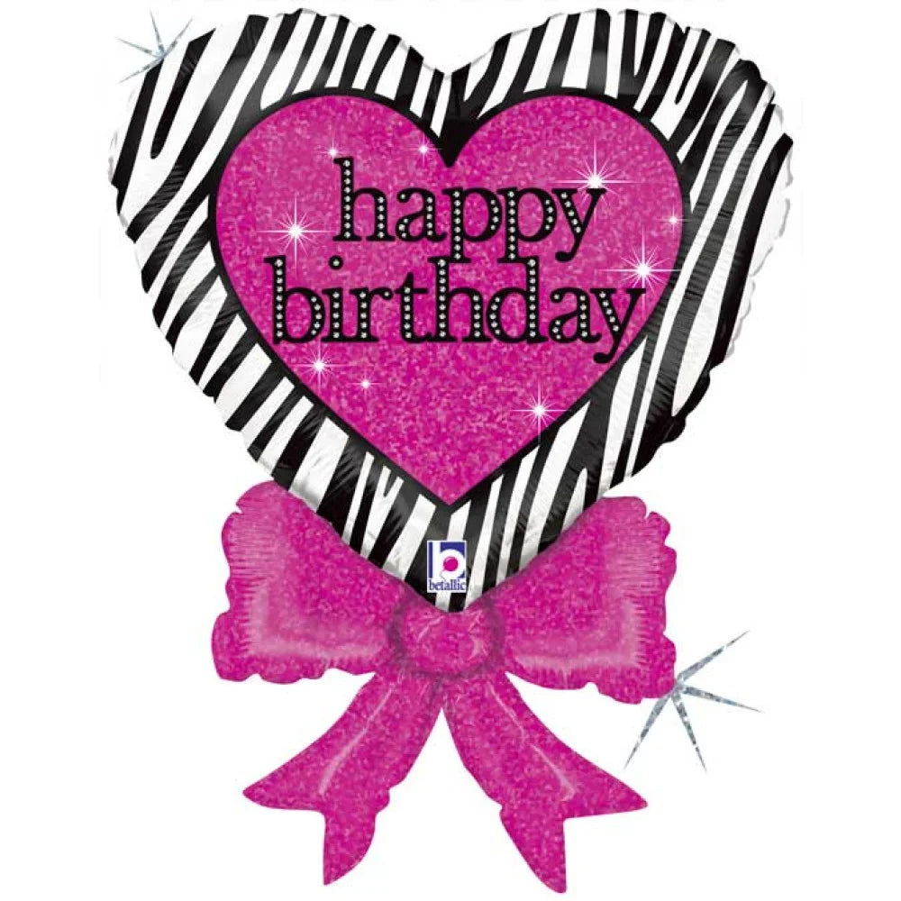 30 inch Birthday Zebra Heart Bow balloon