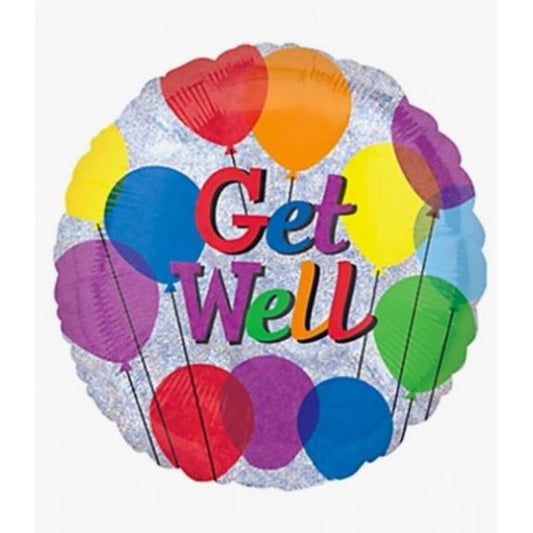 Colorful balloon with 'Get Well' text on a white background