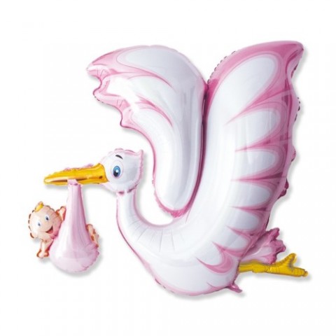 Large Pink Stork & Baby Foil Balloon
