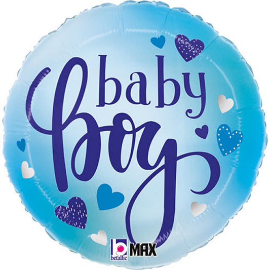 18 INCH BABY BOY BLUE ROUND WITH HEARTS