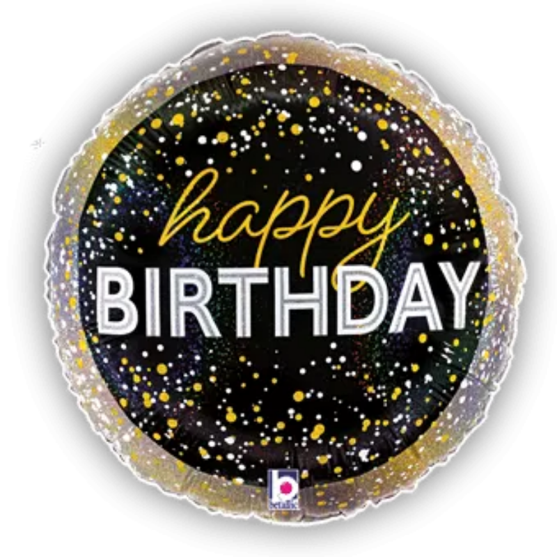 18 INCH HAPPY BIRTHDAY BLACK GOLD CONFETTI LETS PARTY