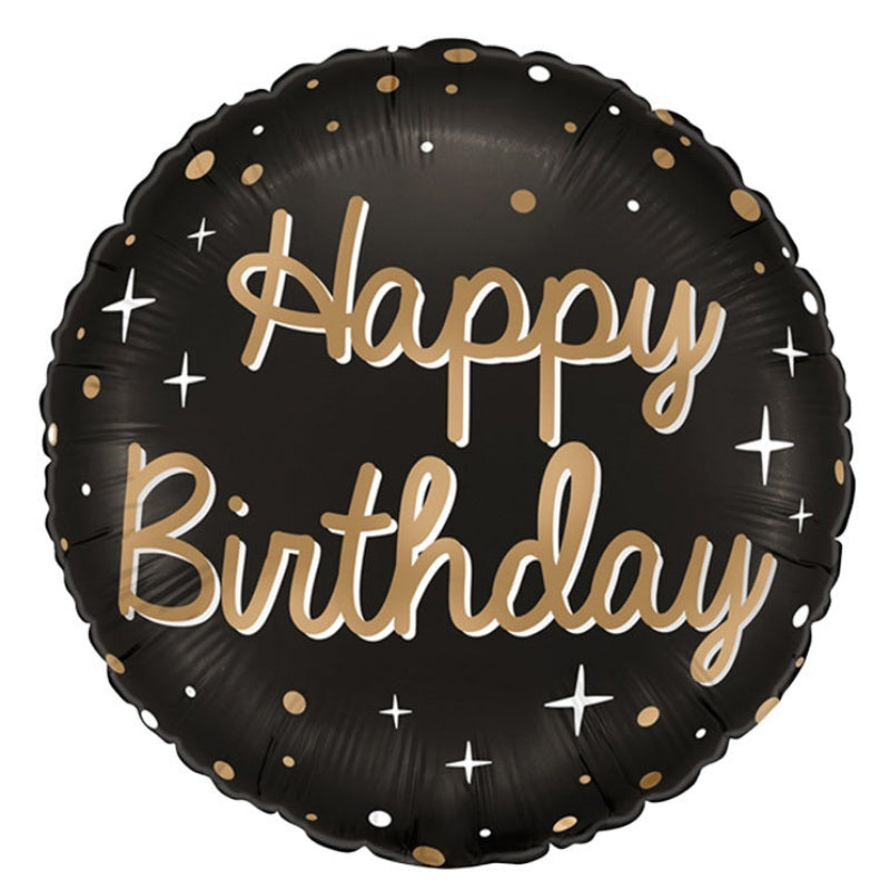18 INCH HAPPY BIRTHDAY BLACK GOLD SPARKLING