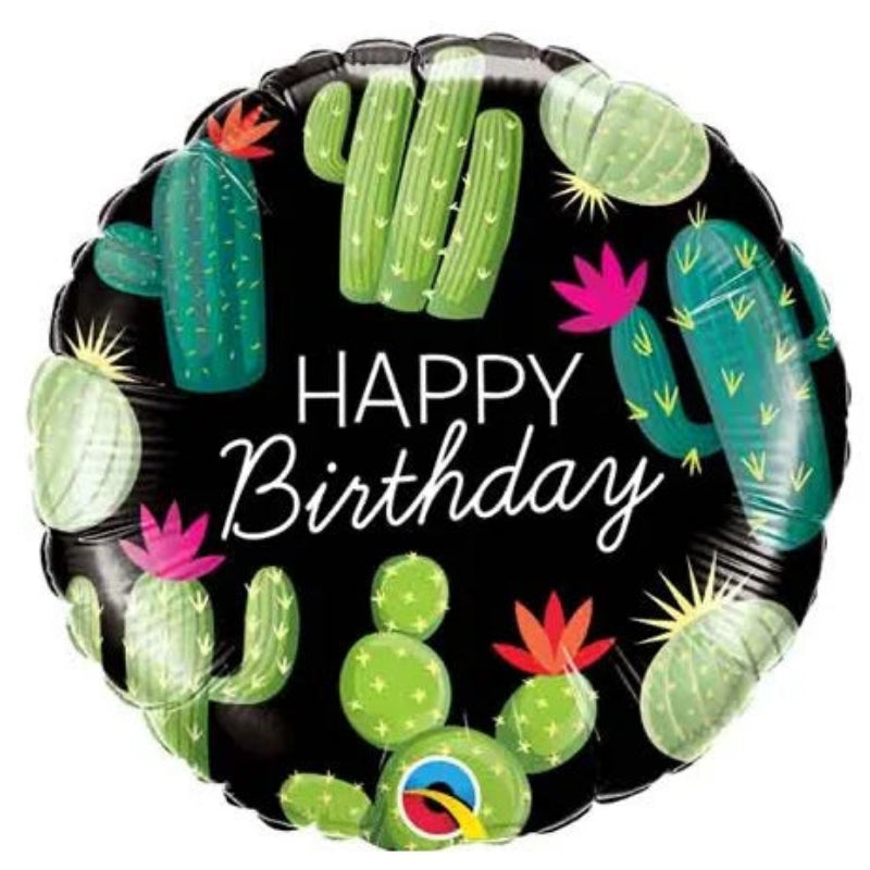 18 INCH HAPPY BIRTHDAY BLACK GREEN CACTUS