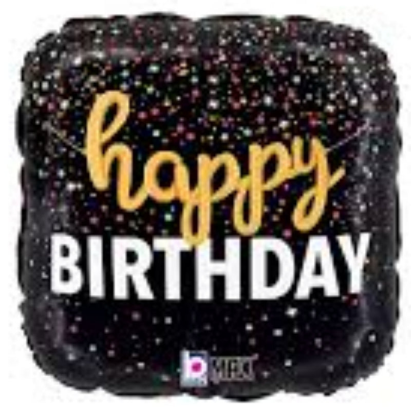 18 INCH HAPPY BIRTHDAY BLACK SQUARE COLORFUL CONFETTI