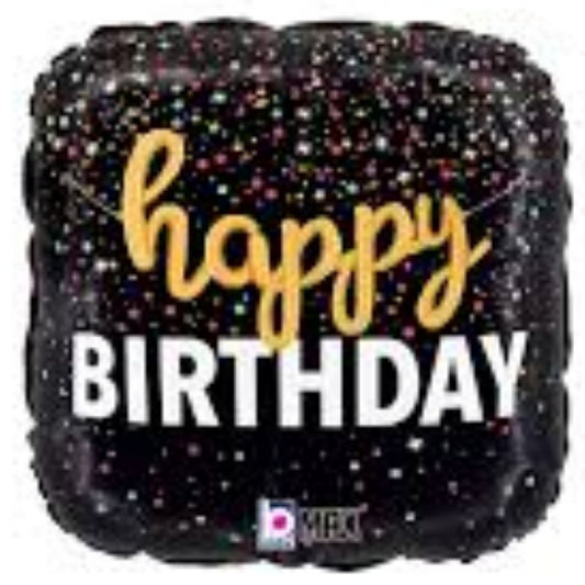 18 INCH HAPPY BIRTHDAY BLACK SQUARE COLORFUL CONFETTI