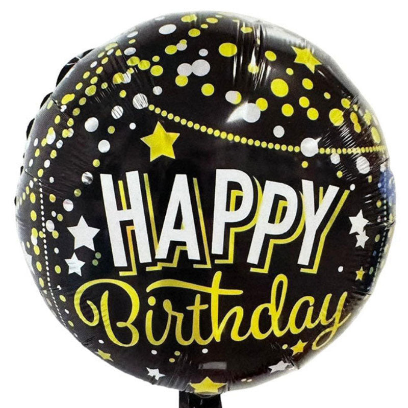 18 INCH HAPPY BIRTHDAY BLACK YELLOW DOT