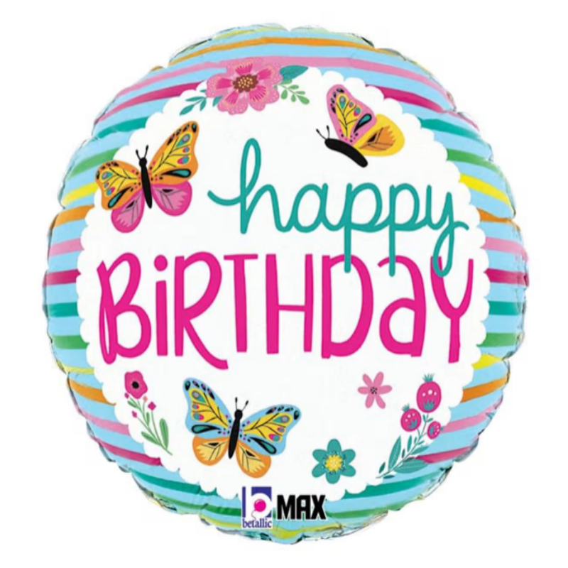 18 INCH HAPPY BIRTHDAY BLUE COLORFUL BUTTERFLY