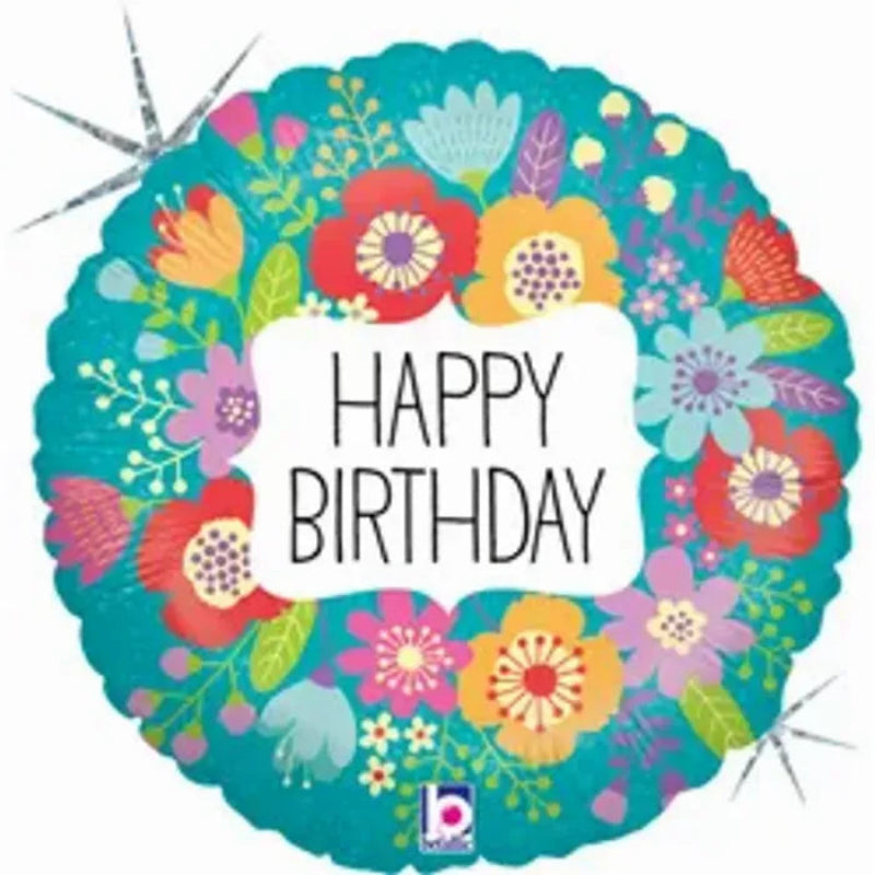 18 INCH HAPPY BIRTHDAY BLUE COLORFUL WILDFLOWERS
