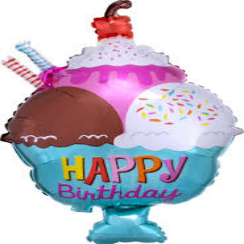 18 INCH HAPPY BIRTHDAY BLUE ICE CREAM SUNDAE
