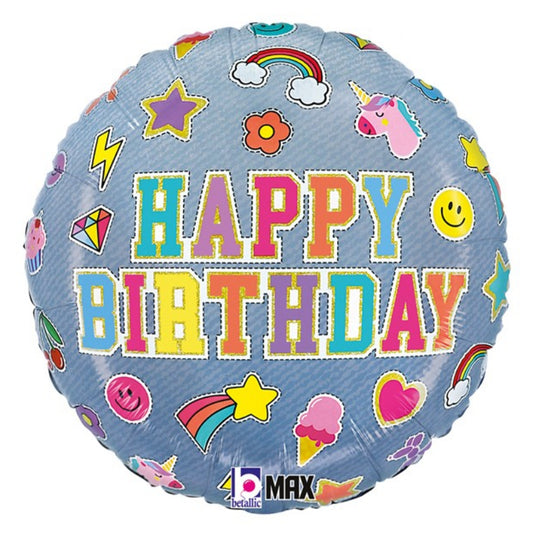 18 INCH HAPPY BIRTHDAY DENIM PATCHES