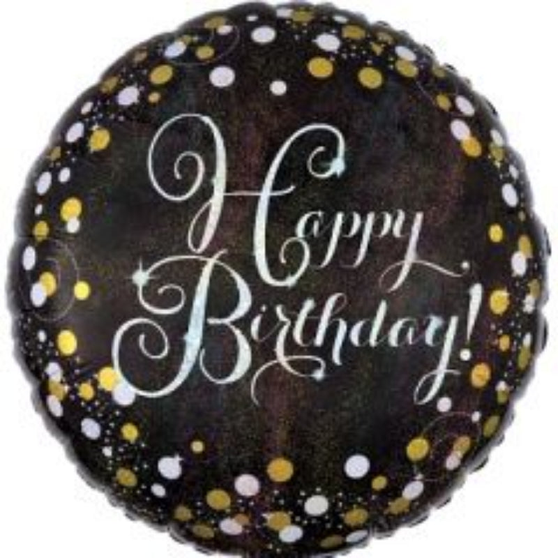 18 INCH HAPPY BIRTHDAY GOLD AND WHITE CONFETTI