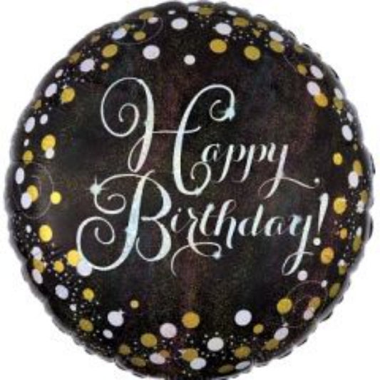 18 INCH HAPPY BIRTHDAY GOLD AND WHITE CONFETTI