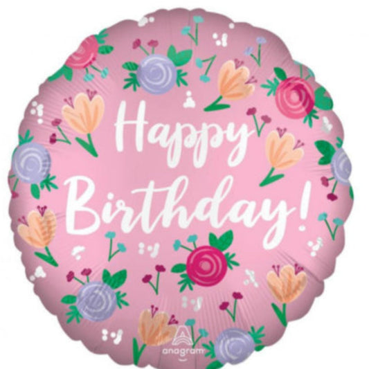 18 INCH HAPPY BIRTHDAY PINK AND FLOWERS