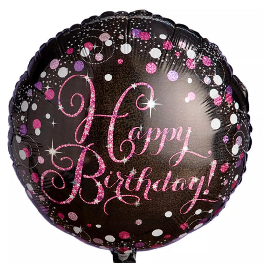 18 INCH HAPPY BIRTHDAY PINK AND WHITE CONFETTI
