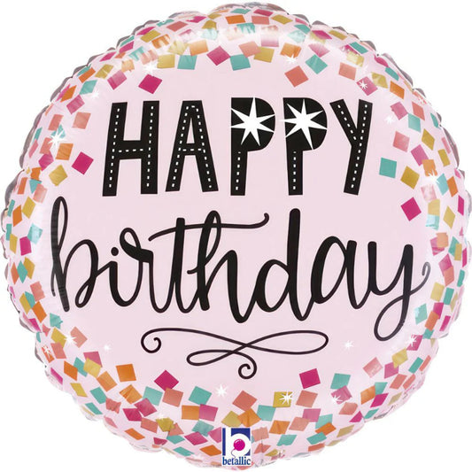 18 INCH HAPPY BIRTHDAY PINK CONFETTI