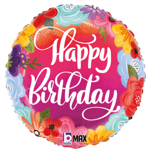 18 INCH HAPPY BIRTHDAY PINK MULTICOLOR FLORAL