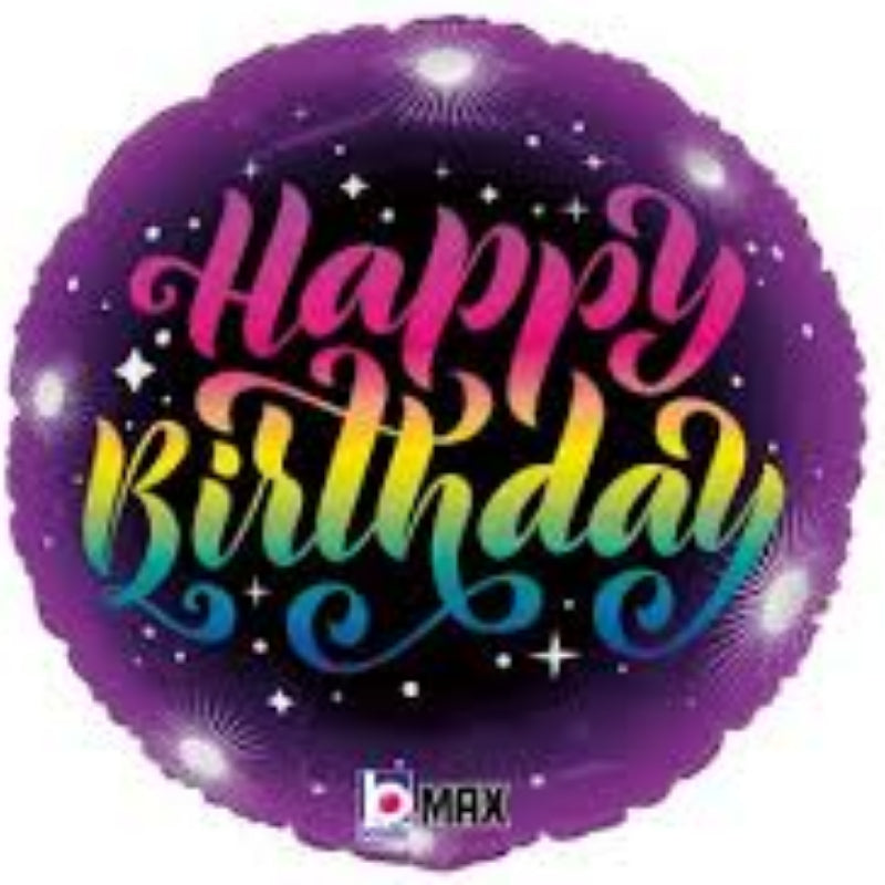 18 INCH HAPPY BIRTHDAY PURPLE BLACK NEON ROCK
