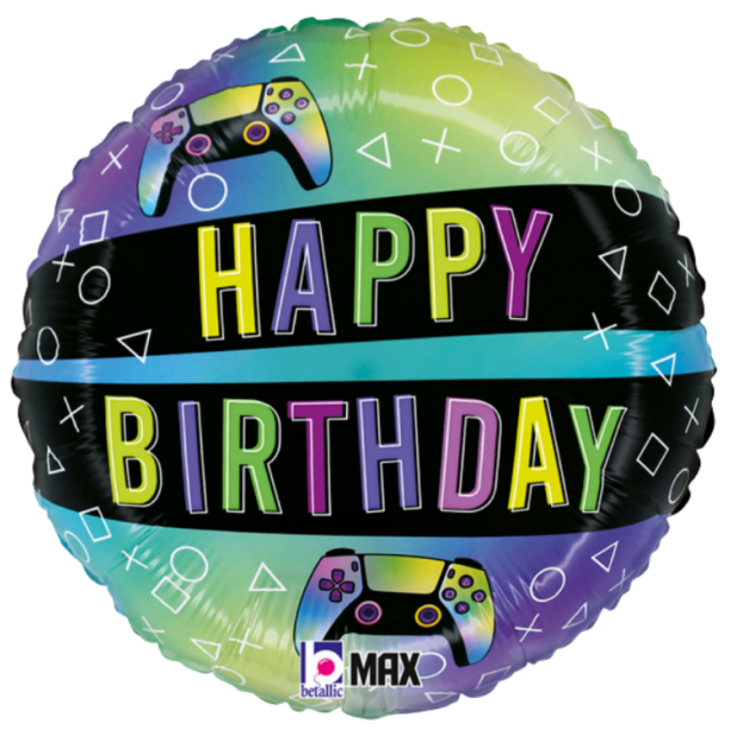 18 INCH HAPPY BIRTHDAY PURPLE GREEN JOYSTICK