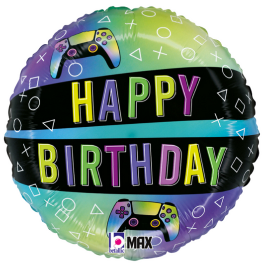 18 INCH HAPPY BIRTHDAY PURPLE GREEN JOYSTICK
