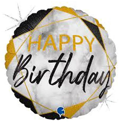 18 INCH HAPPY BIRTHDAY WHITE BLACK GOLD MARBLE MATE