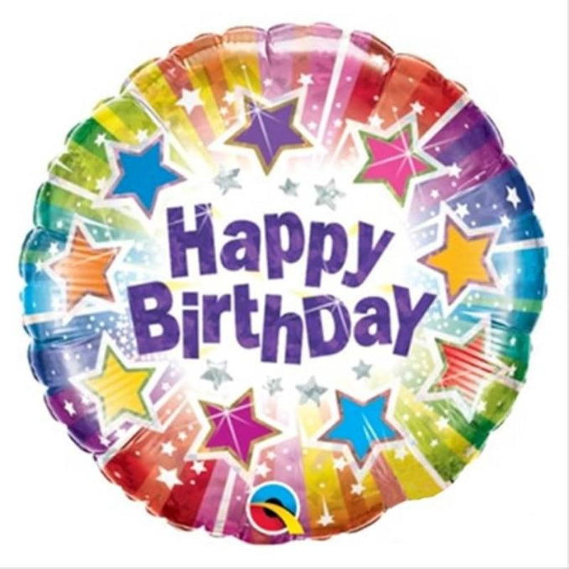 18 INCH HAPPY BIRTHDAY WHITE COLORFUL RADIANT STARS