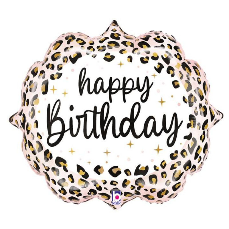 18 INCH HAPPY BIRTHDAY WHITE LEOPARD PRINT