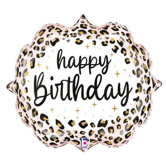 18 INCH HAPPY BIRTHDAY WHITE LEOPARD PRINT