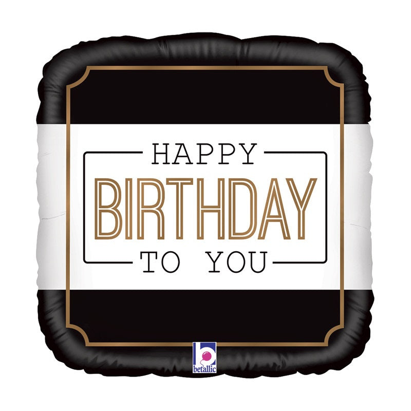 18 INCH HAPPY BIRTHDAY WHITE ON BLACK
