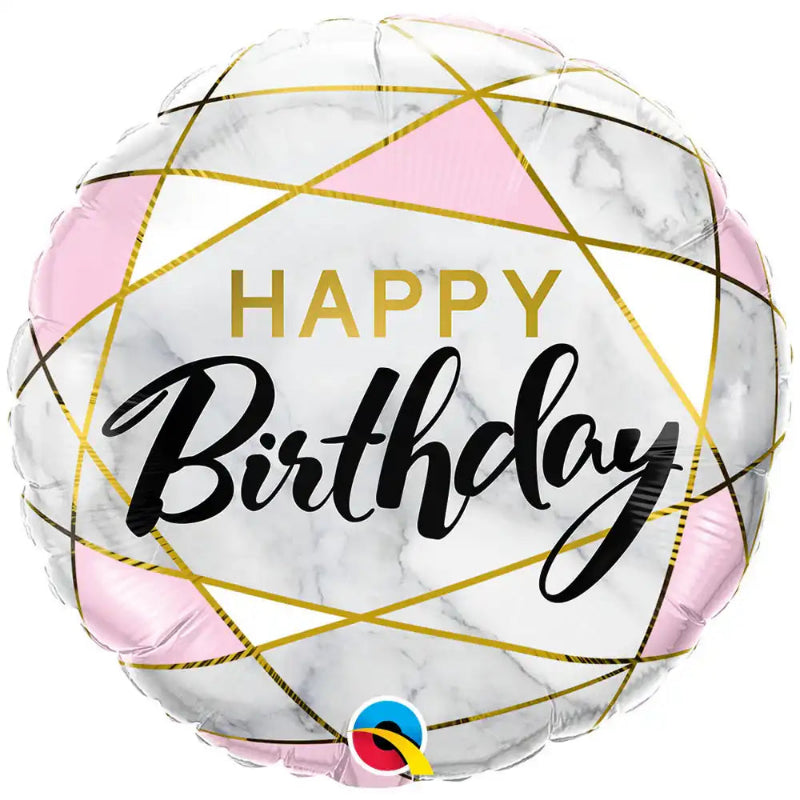 18 INCH HAPPY BIRTHDAY WHITE PINK GRAY MARBLE MATE