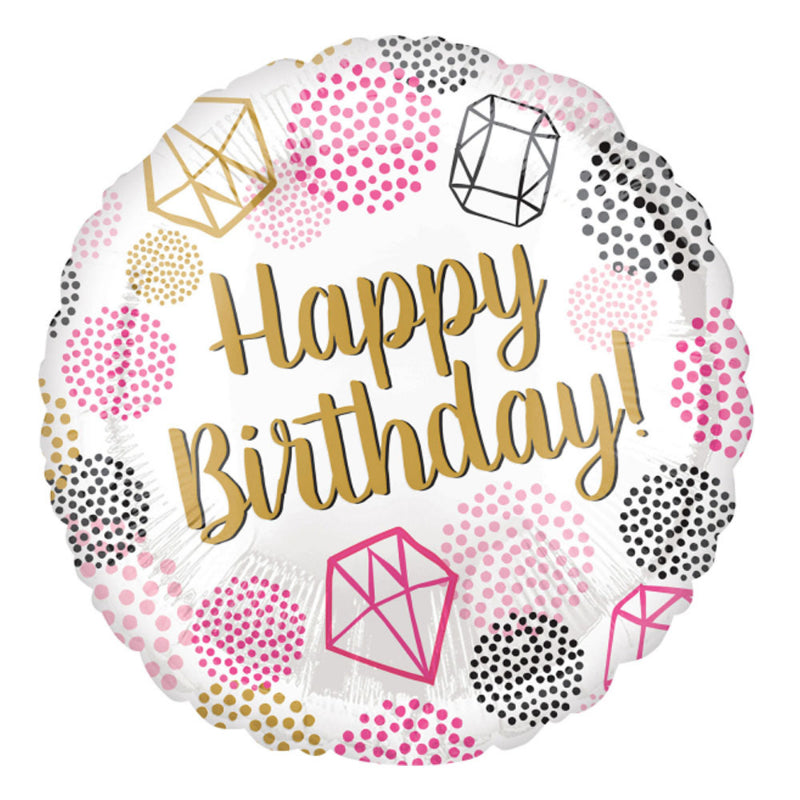 18 INCH HAPPY BIRTHDAY WHITE ROUND GEMSTONES