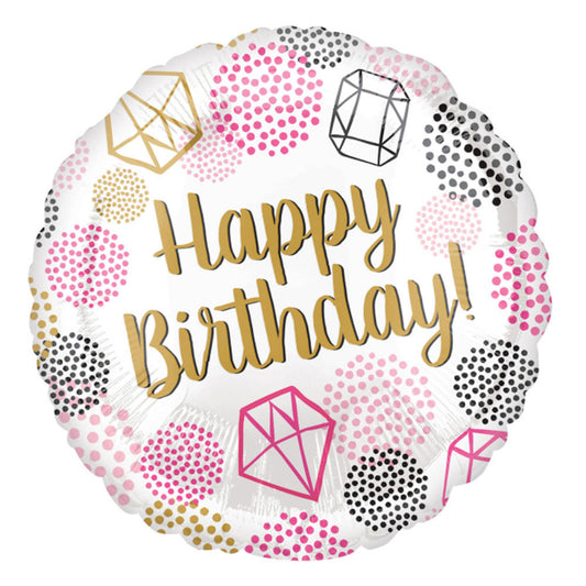 18 INCH HAPPY BIRTHDAY WHITE ROUND GEMSTONES