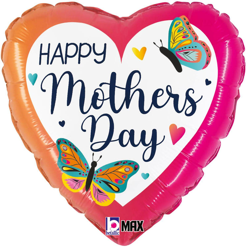 18 INCH HEART HAPPY MOTHER DAY PINK BUTTERFLIES
