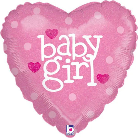18 INCH HEART HOLOGRAPHIC BABY GIRL PINK