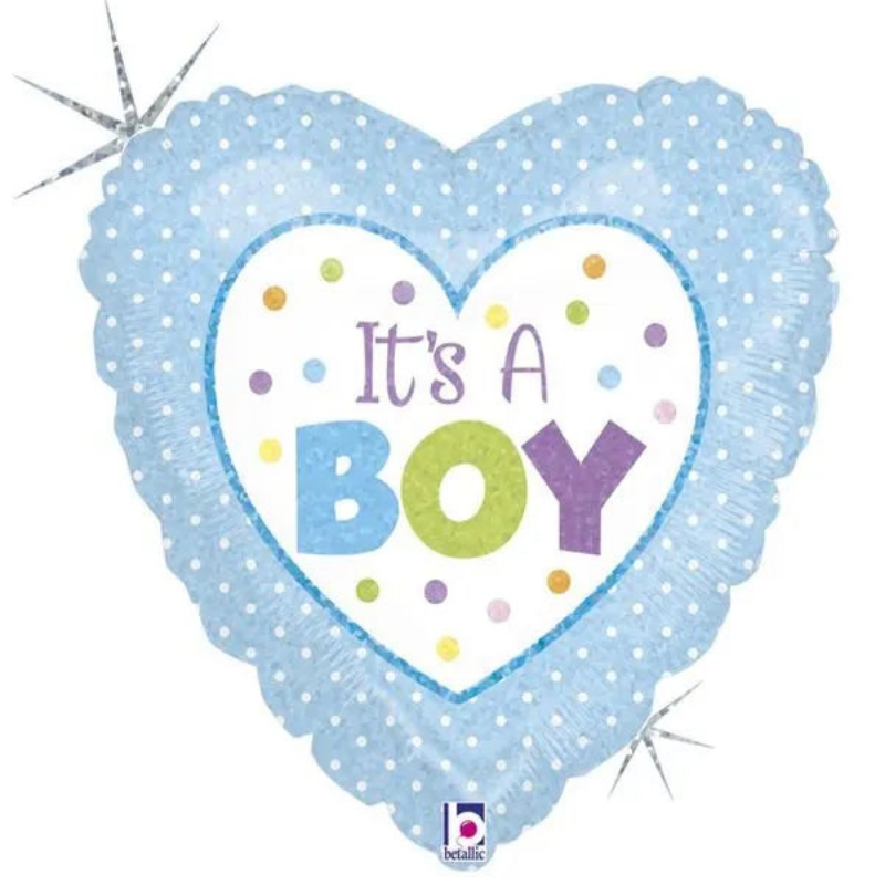 18 INCH ITS A BOY BLUE HEART WHITE