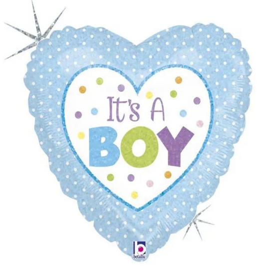 18 INCH ITS A BOY BLUE HEART WHITE