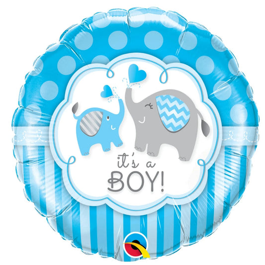 18 INCH ITS A BOY BLUE WHITE STRIPS 2 ELEPHANTS