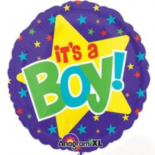 18 INCH ITS A BOY PURPLE YELLOW COLORFUL STAR