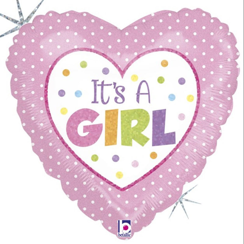 18 INCH PINK HEART ITS A GIRL COLORFUL