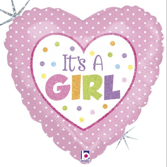 18 INCH PINK HEART ITS A GIRL COLORFUL
