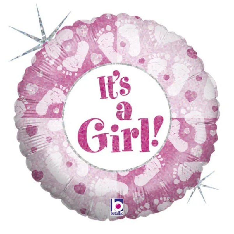 18 INCH PINK ROUND ITS A GIRL WHITE BARE FEET